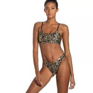 Sporti X Alex and Gretchen Womens Mar Bella Strappy Bikini Black Gold JR S New